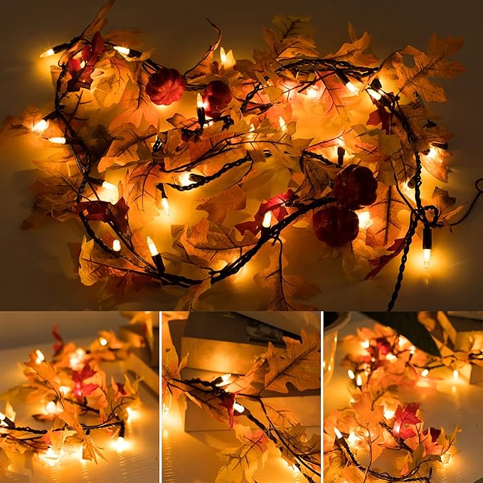 Maple Leaf String Lights Thanksgiving Decorations, Fall Garland Lights String by Brillarlights