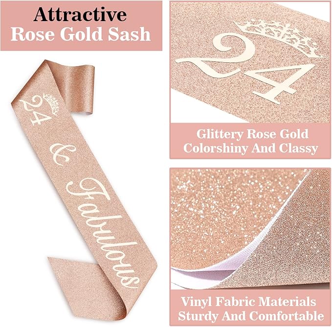 24th Birthday Decorations for Women Including Birthday Sash, Tiara/Crown - Image 5