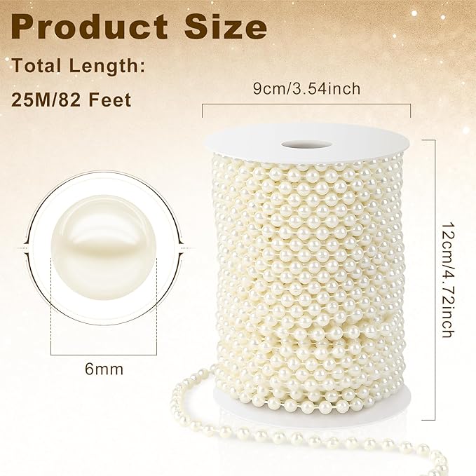 Pearl Beads Garland, 6 MM Ivory Faux String of Pearls 82FT Pearl Garland - Image 3