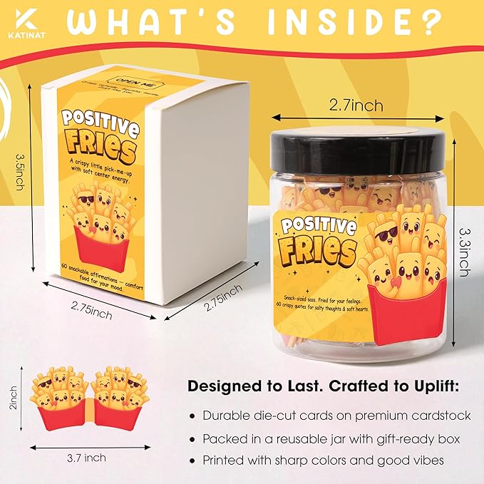 Positive Fries Jar – 60 Funny Affirmation Cards, Emotional Support Fries - Image 2