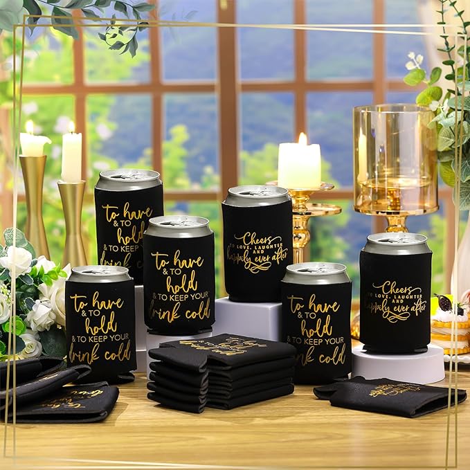 50 Pieces Black Wedding Can Cooler Sleeves Bulk Engagement Party Favors - Image 2