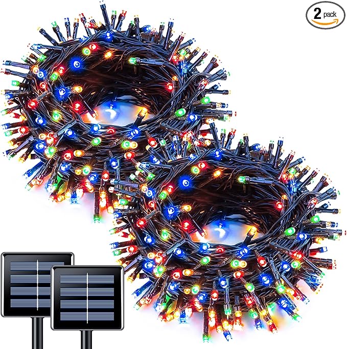 JMEXSUSS 2 Pack Solar String Light 100LED 32.8ft 8 Modes Solar Christmas Lights by JMEXSUSS