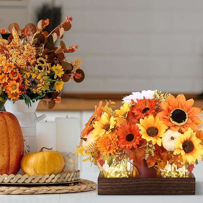 3 Pcs Fall Thanksgiving Tables Centerpieces Mason Jar Table Decor Set, - Image 4