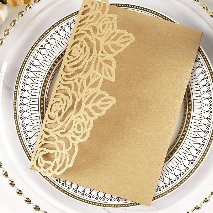 50pcs Gold Laser Cut Wedding Invitations Card Pocket - Image 4