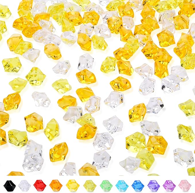 YATOJUZI 500pcs Fake Ice Cubes Yellow Assorted Acrylic Crushed Rocks Vase by YATOJUZI