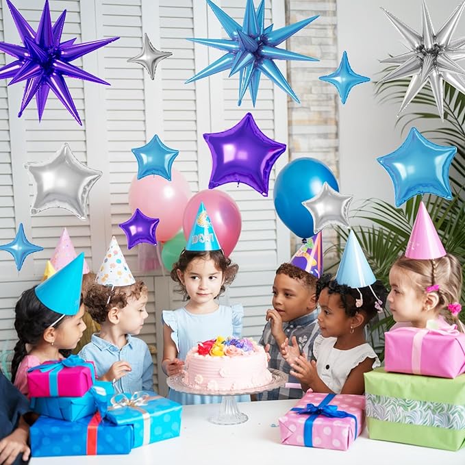 16 Pcs Blue Purple Silver Star Balloons, 22/18/10 Inch Foil Balloons, - Image 7