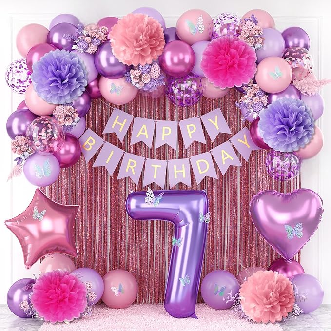 Pink Purple 7th Birthday Party Decorations by KAINSY