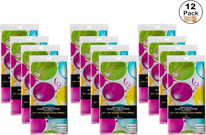 Party Solids 12 Pack Premium Quality Balloon Design Plastic Tablecloth - Image 4