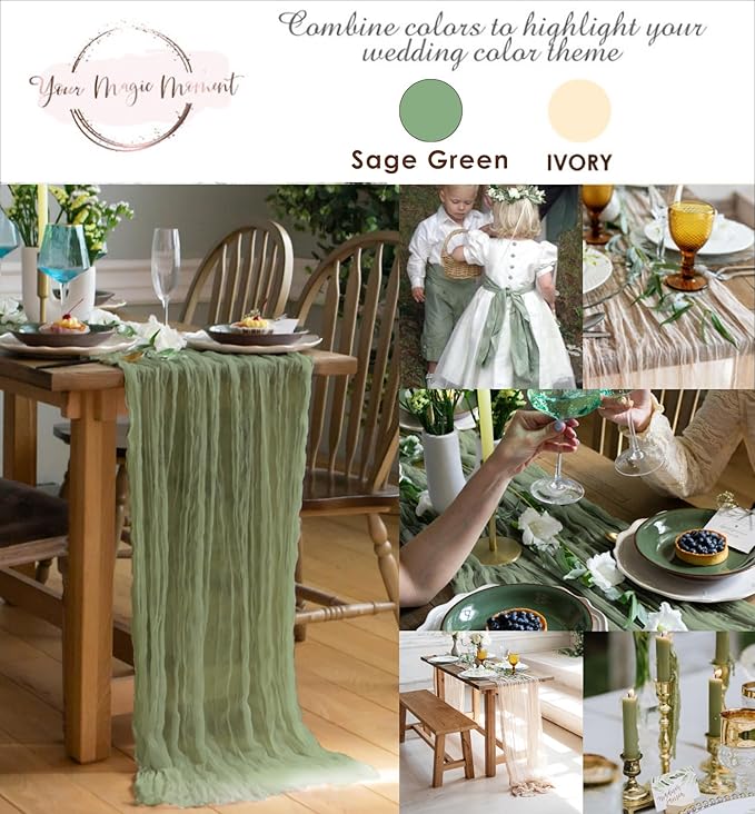 Gauze Table Runner Bulk sage Green Set of 2 Items, 12 ft Cheesecloth Runner - Image 4