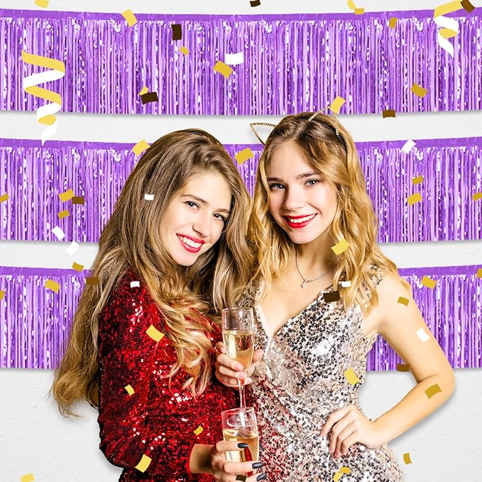 4 Pack 10 Feet Light Purple Foil Fringe Garland Metallic Tinsel Streamers - Image 5
