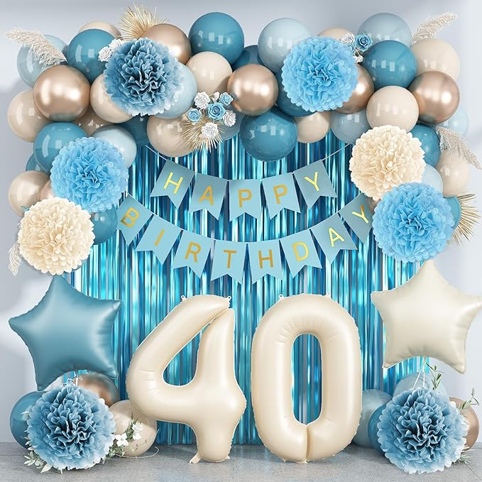 Dusty Blue 40th Birthday Party Decorations by KAINSY