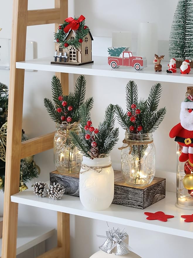Christmas Mason Jars, Christmas Centerpiece Table Settings, Wood Tray - Image 6