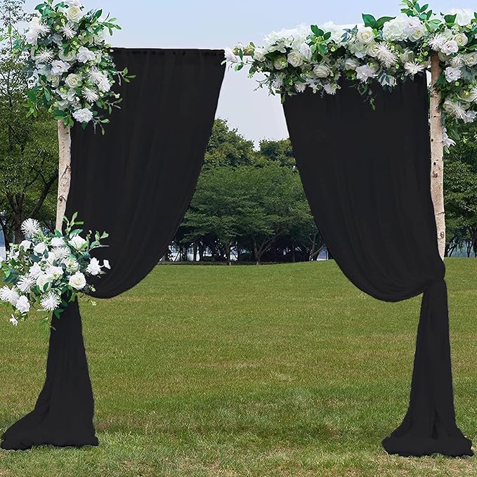 PARTISKY 10ftx10ft Black Chiffon Sheer Backdrop Curtains, Wrinkle-Free Wedding - Image 6