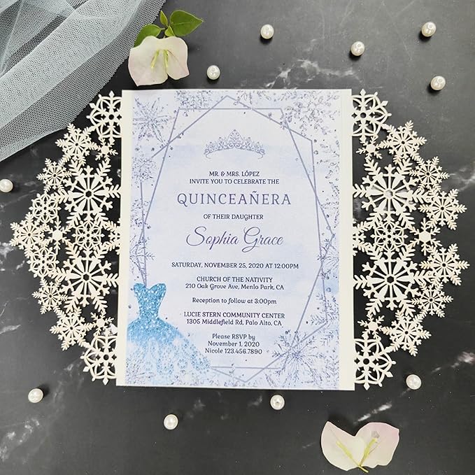 20 sets glitter snowflake invitations, laser cut wedding invitations, DIY - Image 5