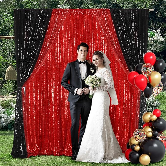 Poise3EHome 4x8ft Red Sequin Backdrop, Upgrade Shimmer Backdrop - Image 5