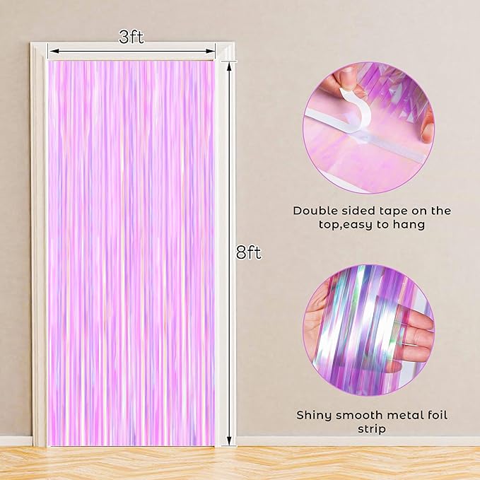 BTSD-home 4 Pack Iridescent Transparent Purple Foil Fringe Curtain, Metallic - Image 3