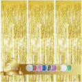 3Pcs Gold Metallic Tinsel Foil Fringe Curtains, 3.2ft*8ft Gold Photo Booth by TONIFUL