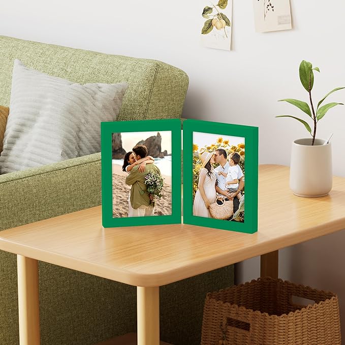decorUhome Double 5x7 Picture Frame Vertical, Engineered Wood Bifold Photo Frame - Image 2