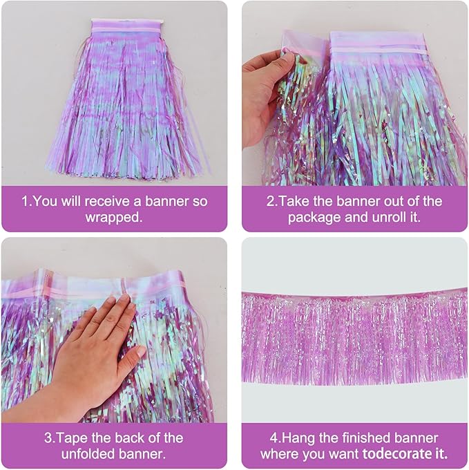BEISHIDA 3 Packs Metallic Foil Fringe Garland Shining Purple Wall Hanging - Image 3
