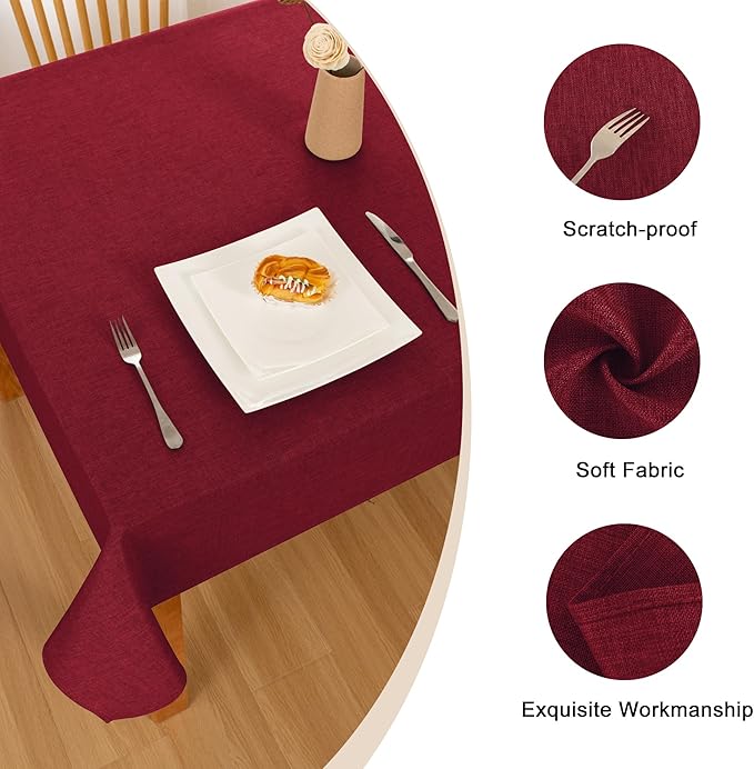 Hiasan 2 Pack Faux Linen Rectangle Red Tablecloth - Image 4