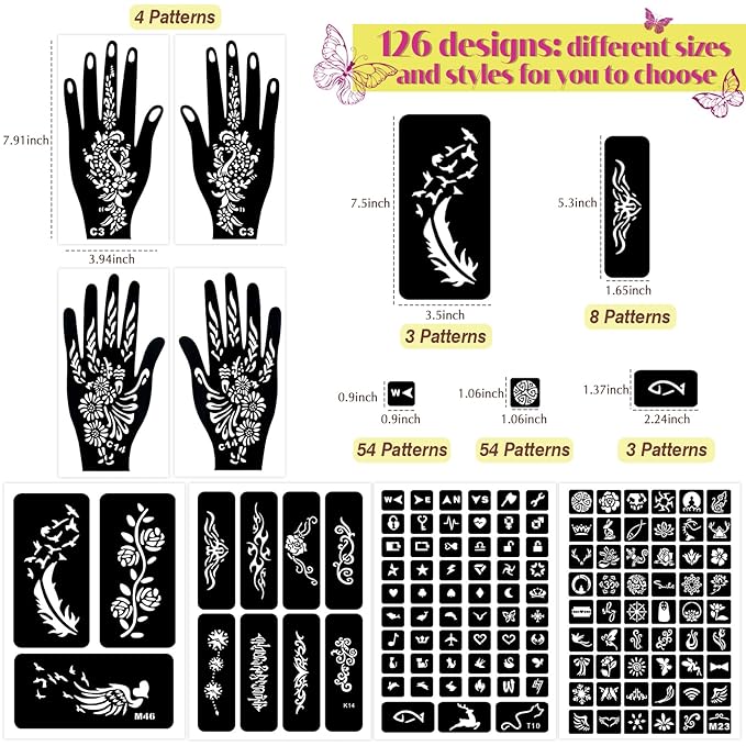 126 PCS Temporary Tattoos Stencils Kit, Temporary Tattoos Kit - Image 7