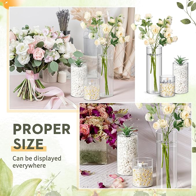 Nuogo 12 Pcs Plastic Cylinder Vases Tall Clear Flower Vases - Image 5