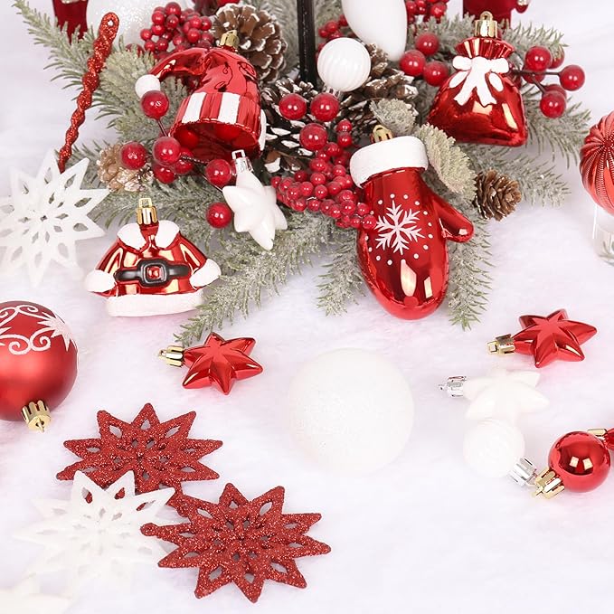 Red White Christmas Ornaments Set, - Image 3