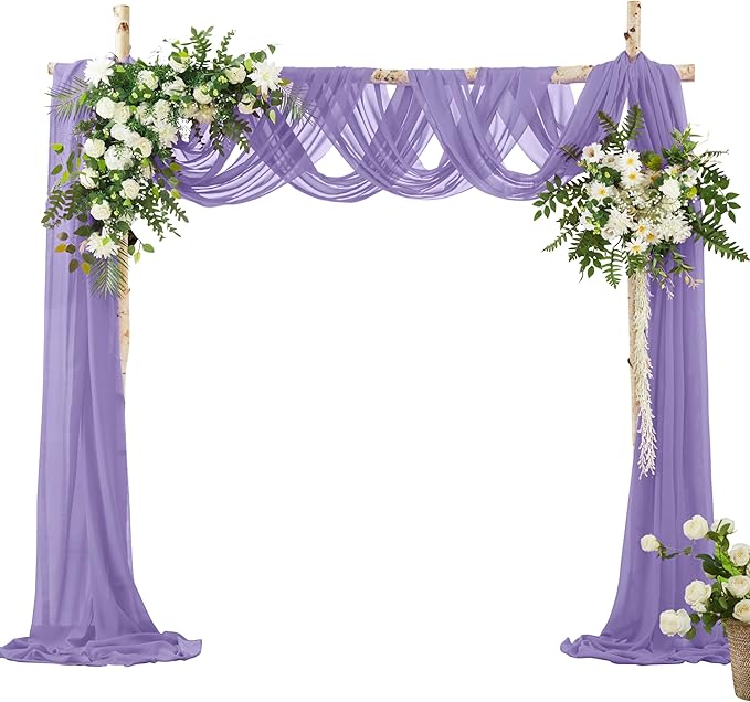 VACVELT Wedding Arch Draping Fabric, Lilac Chiffon, 1 Panel Sheer Drapes by VACVELT