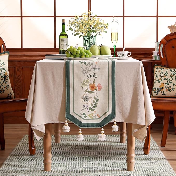 Designer Linen Small Table Runner, French Farmhouse Shabby Chic Floral Pattern - Image 2