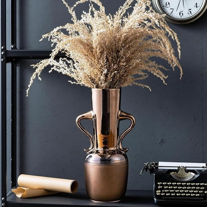 Gold Ceramic Vase with Handles, Modern Amber Tall Centerpiece Floral Large Vases by SUREYUESI