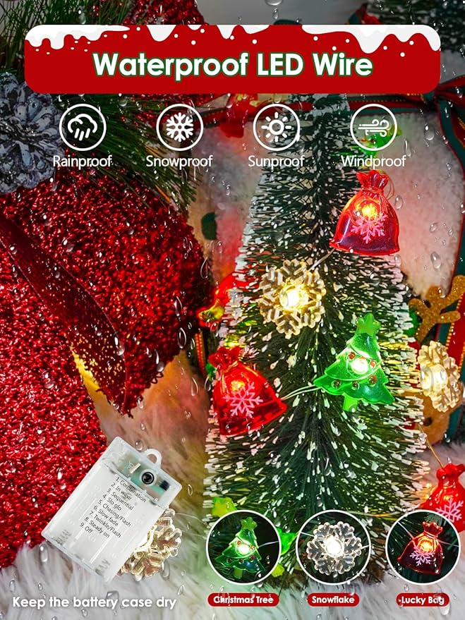 Christmas Decoration Lights, 10FT 30 LED Christmas Tree Snowflake Lucky Bag - Image 3