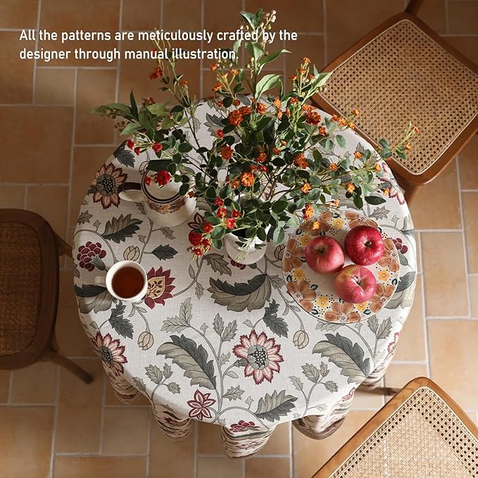 ISAENNE Designer Provence Floral Round Tablecloth, Linen Colorful Washable - Image 4