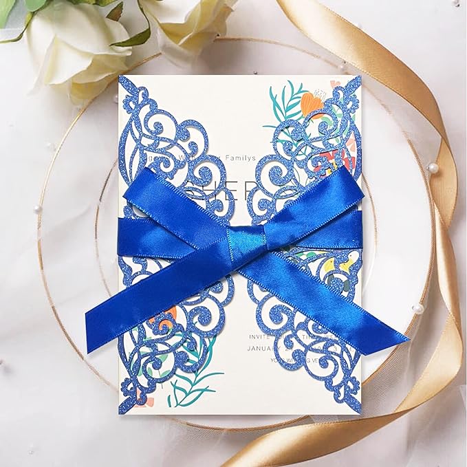 50Pcs Laser Cut Blue Wedding Invitation - Image 3