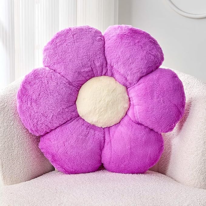 Purple Flower Pillow, 17.7" Flower Shaped Plush Decorative Throw Pillow by Kcvvcr