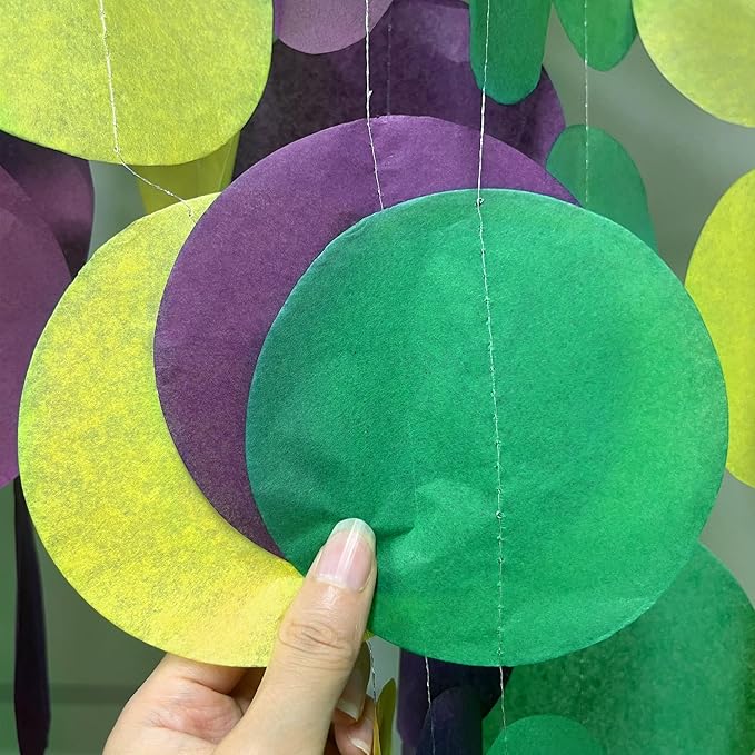 205 Ft Mardi Gras Party Decorations Purple Green Yellow Circle Dot Backdrop - Image 5