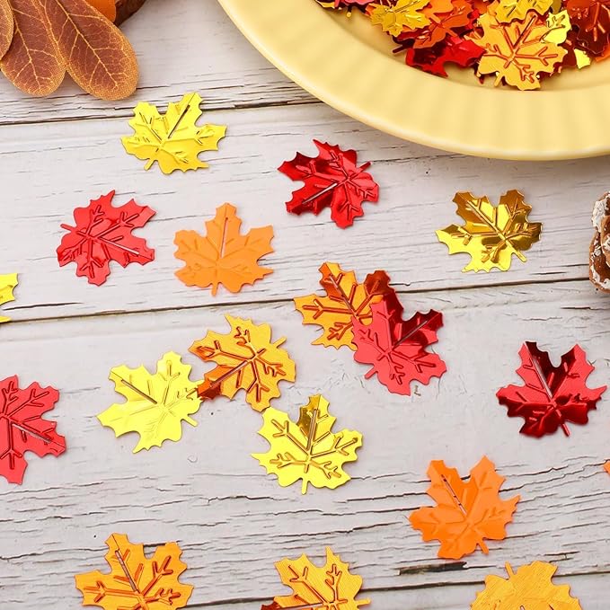 MARFOREVER Fall Maple Leaf Confetti, Thanksgiving Metallic Foil Confetti Autumn - Image 6