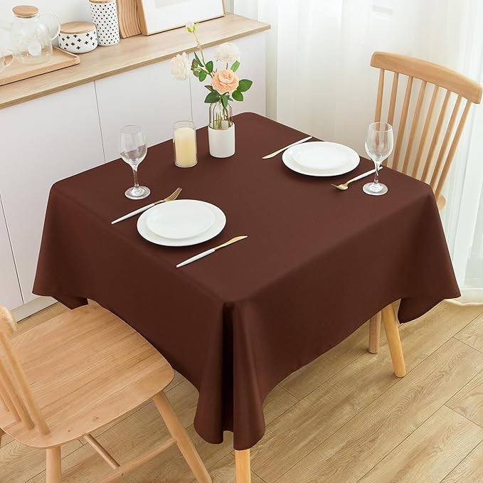 2 Pack Square Table Cloth 70X70 Inch Chocolate Washable Fabric Tablecloth - Image 2