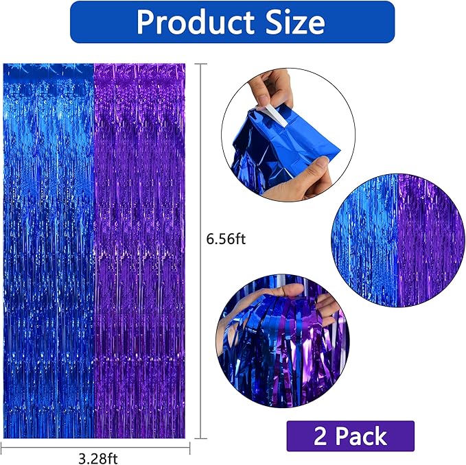 BEISHIDA 2Pcs Blue Purple Door Streamer Light Blue Purple Backdrop Foil Fringe - Image 2