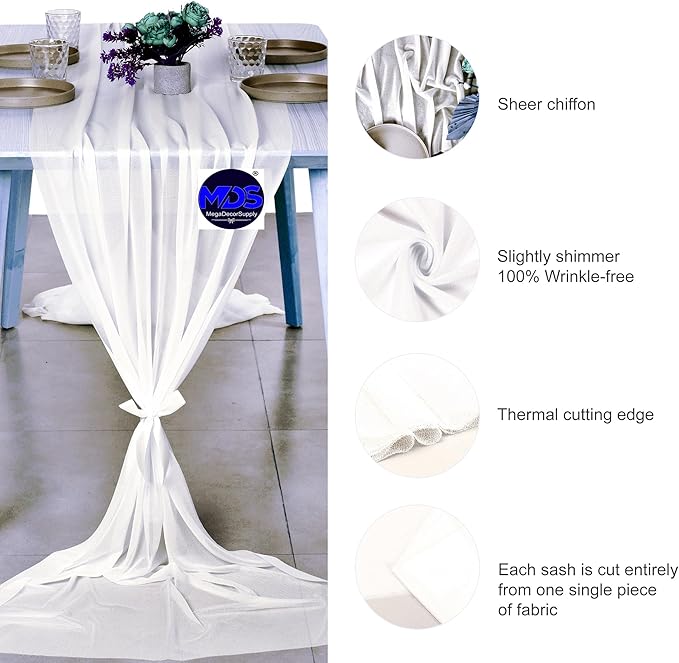 MDS 2 Pack 10ft Chiffon Table Runner 29 x 120 Inches Sheer Wedding Runner - Image 2