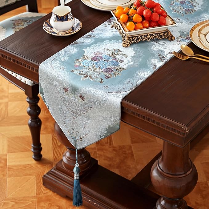 HeMiaor Chenille Luxury Table Runner Jacquard Textured Design by HeMiaor