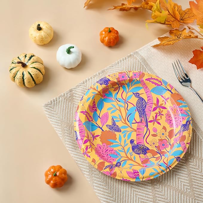MUCHII 10 Inch Paper Plates 120 Count, Elegant Floral Bird Design Disposable - Image 5