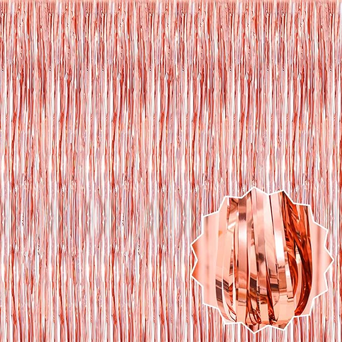 6 Pack Rose Gold Foil Fringe Curtains Backdrop, 3.28 x 8.2 Ft Metallic by LANTIANCHEN