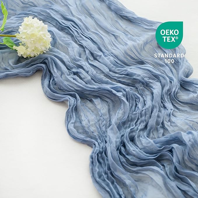 Sioloc 1 Pack Dusty Blue Cheesecloth Table Runner Fall Autumn Decor - Image 2