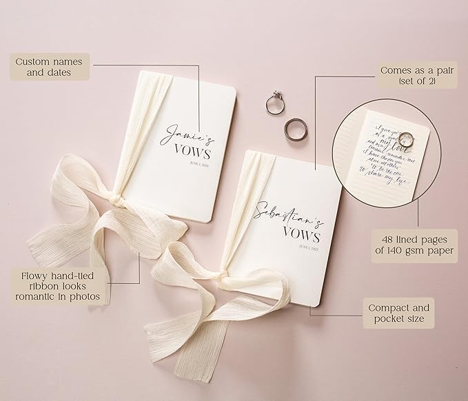 Modern Album Designs Set of Custom Slim White Vow Books w/Ribbon - Image 2