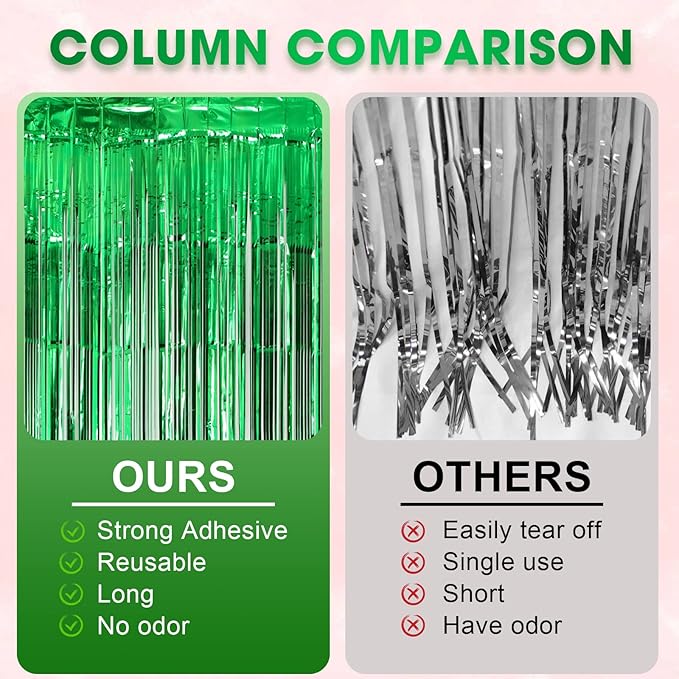 3 Pack 3.3x8.2 Feet Green Foil Fringe Backdrop Curtains, Tinsel Streamers - Image 5