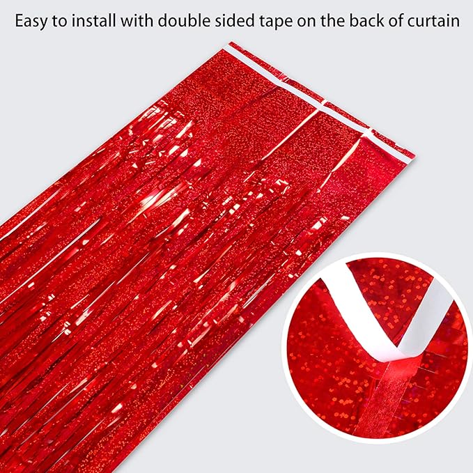 Melsan 2 Pack Red Tinsel Foil Fringe Curtains Backdrop, Sparkle Tinsel Backdrop - Image 8