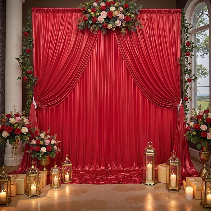 20x10ft Thick Red Glitter Backdrop Curtain Panels - Image 9