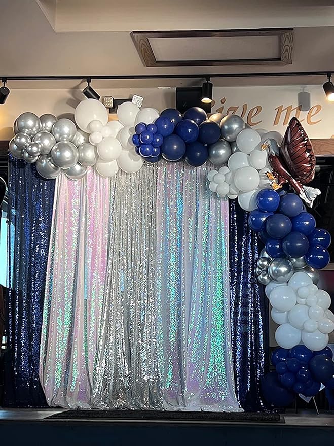 Navy Blue Sequin Backdrop Curtains 1 Panel 8FTx8FT Glitter Navy Blue Photo - Image 6