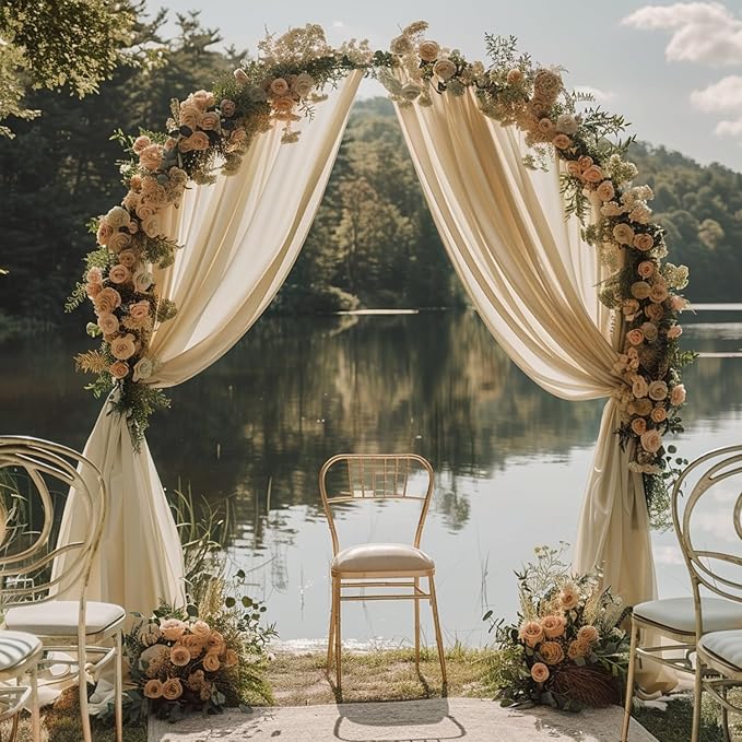 Wokceer Wedding Arch Draping Fabric 2 Panels 28.7" x 20FT Champagne Drapes - Image 3