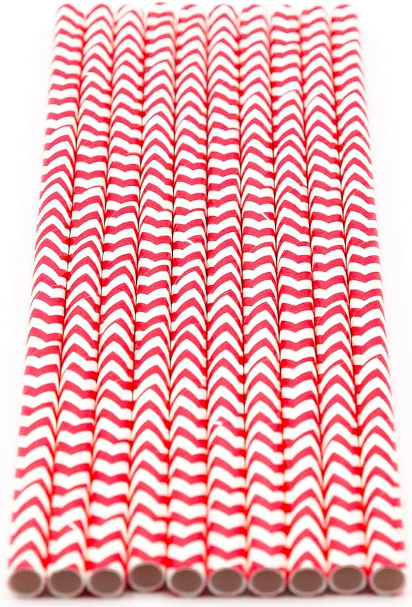 Pack of 900 Red Chevron Biodegradable 4-Ply Paper Drinking Straws - Image 2